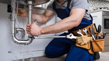 Technician using electronic equipment to detect a plumbing leak in Littleton